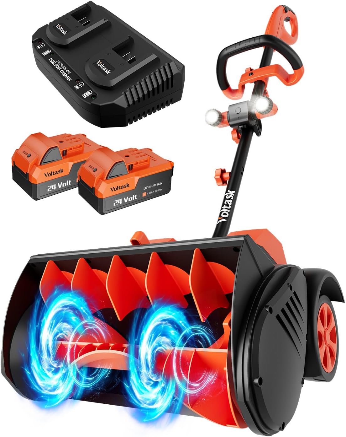 VOLTASK 48V Cordless Snow Shovel with LED Lights and Wheels