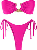 Metal Ring Bandeau Bikini Set Tie Side High Cut - Sparkly Swimwear