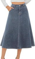 Women's High Waisted A-Line Maxi Jean Skirt - Stretchy Midi Denim rise