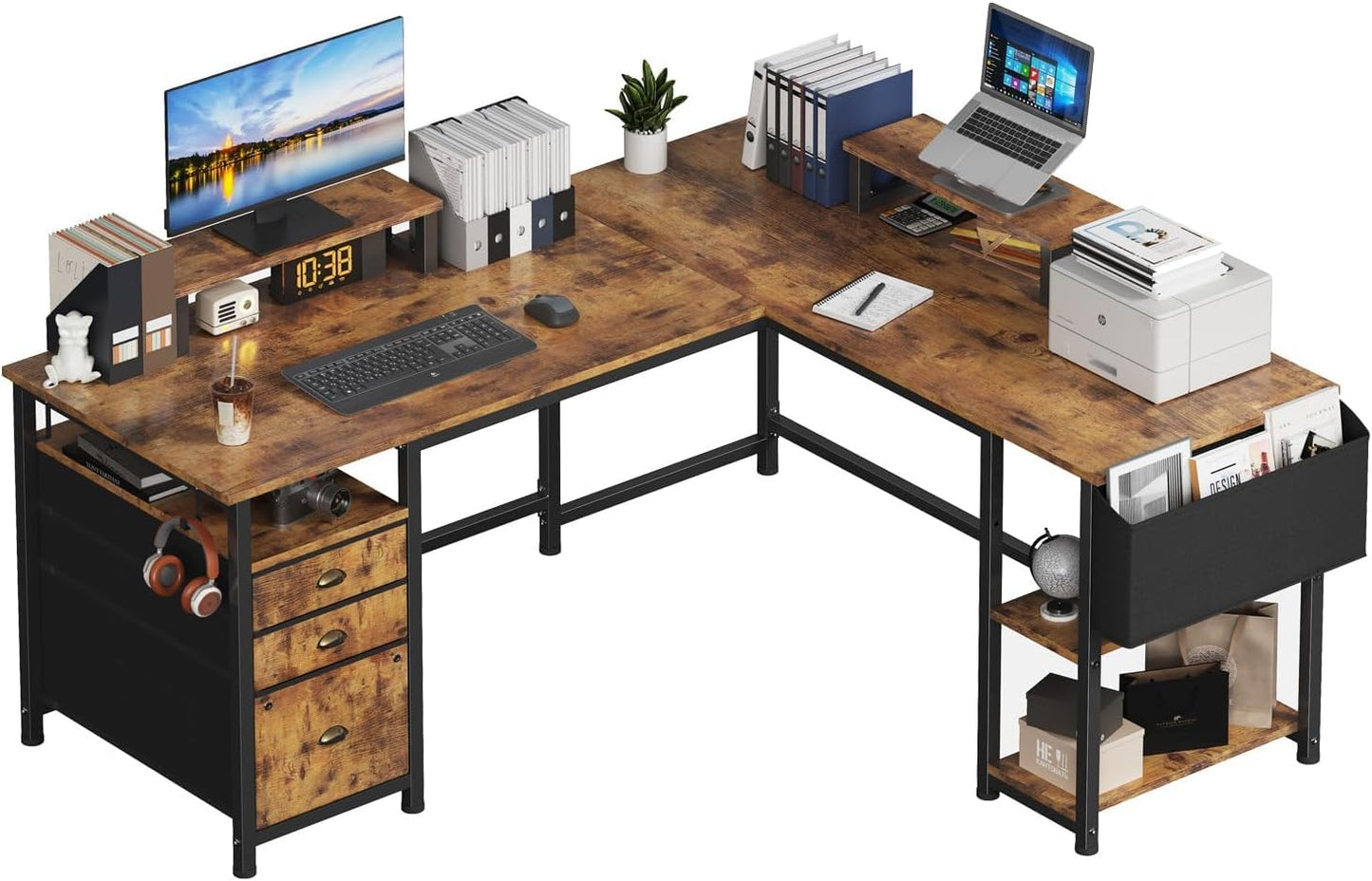 66 Lufeiya L-Shaped Gaming Desk w/ File Cabinet