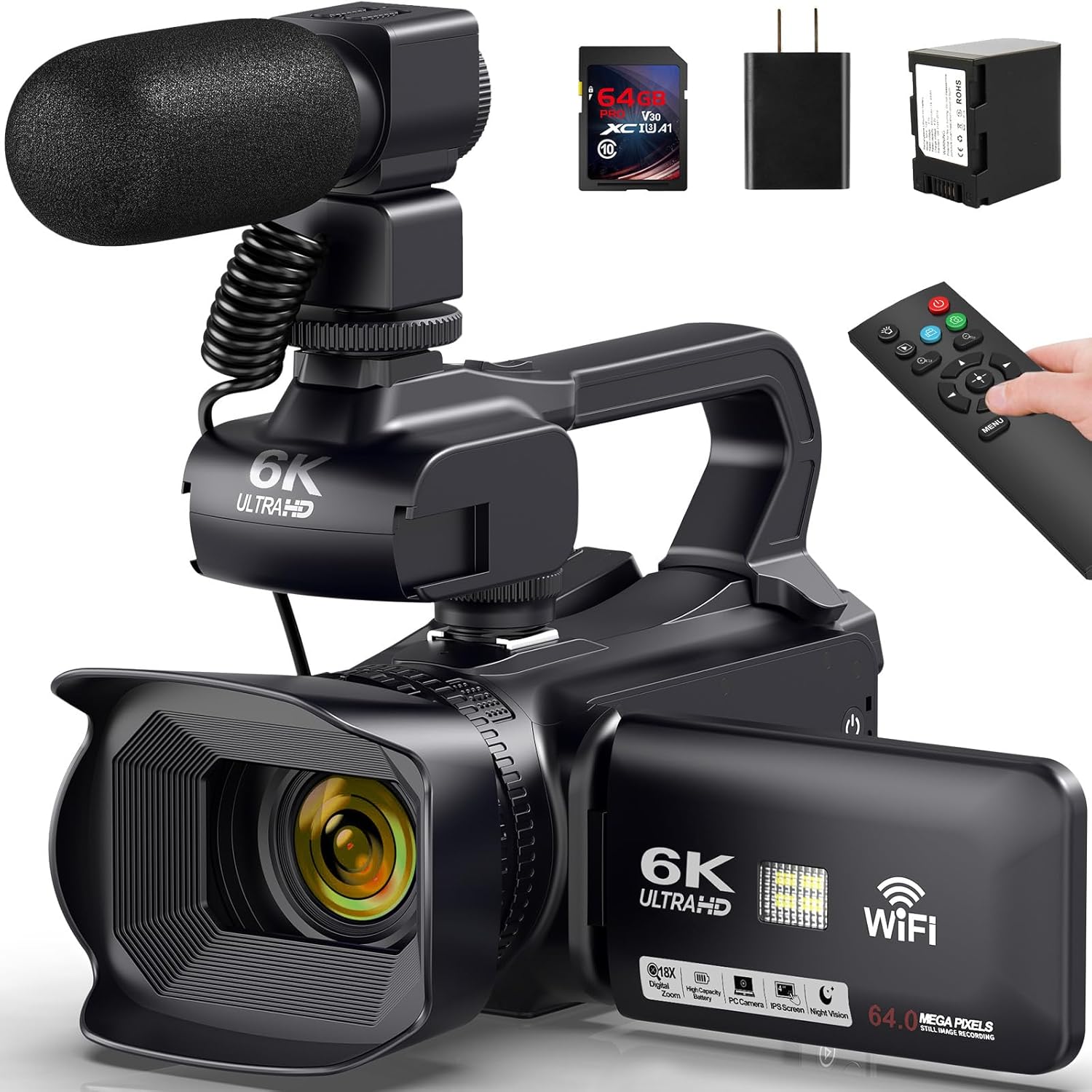 6K 64MP Video Camera with Night Vision and Remote Control