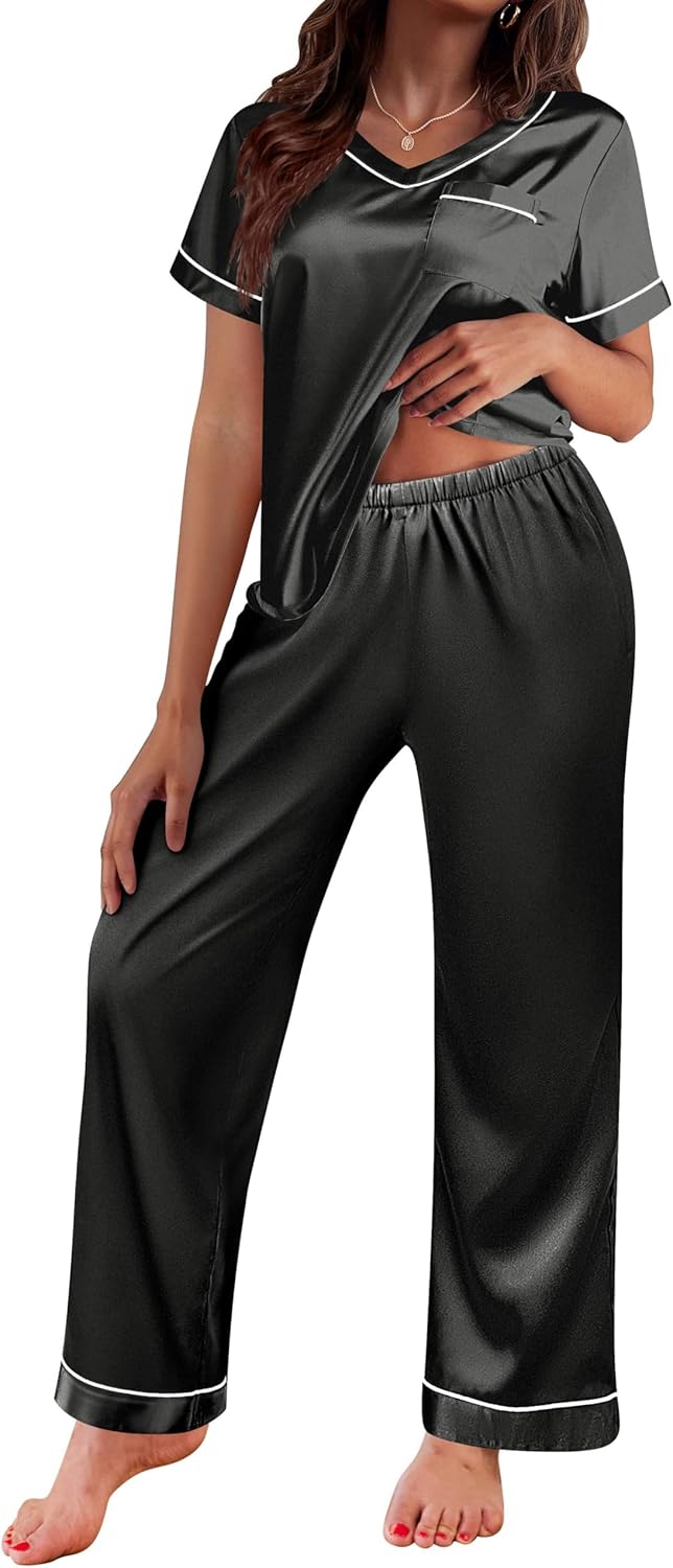 Ekouaer Satin Pajamas for Women - Soft Silk Sleepwear Set