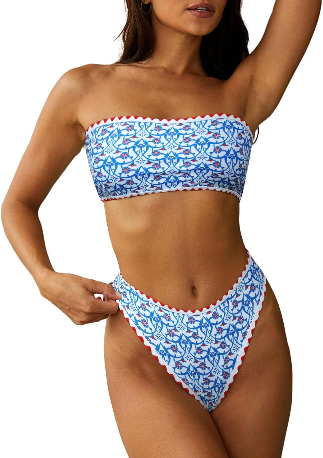 ZAFUL Women Strapless Textured Bandeau Bikini for Summer Fun