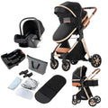 3 in 1 Baby Travel System Black Gold - Reversible High Landscape Pram