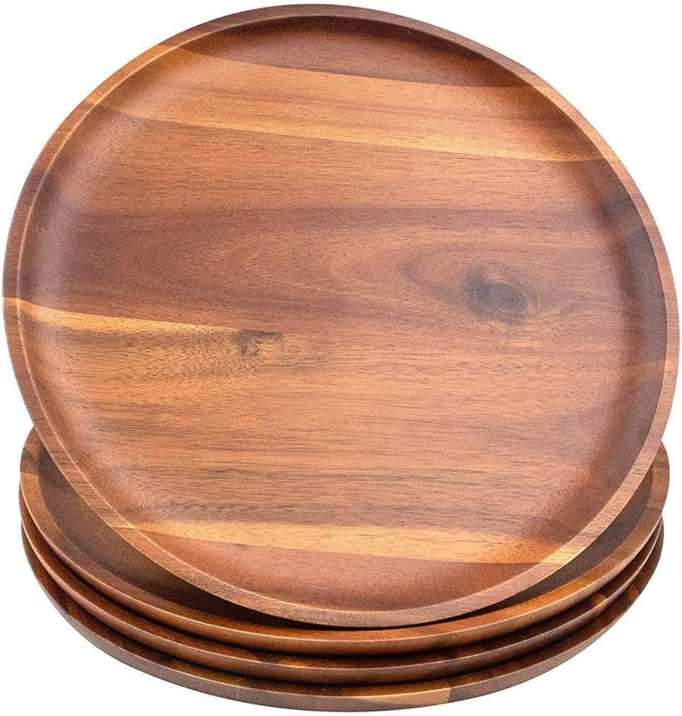 AIDEA Acacia Wood Dinner Plates Set of 4, 11Inch Classic Design