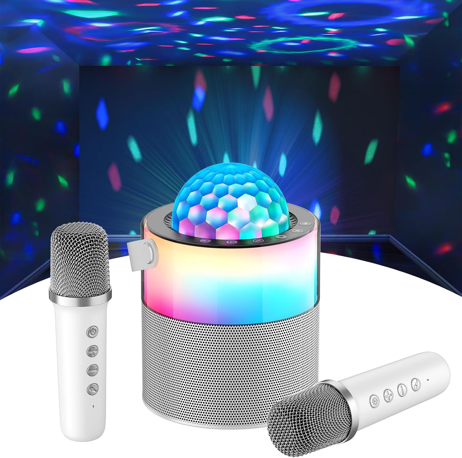 Wireless Karaoke Machine: 2 Mics, Disco Lights, Portable