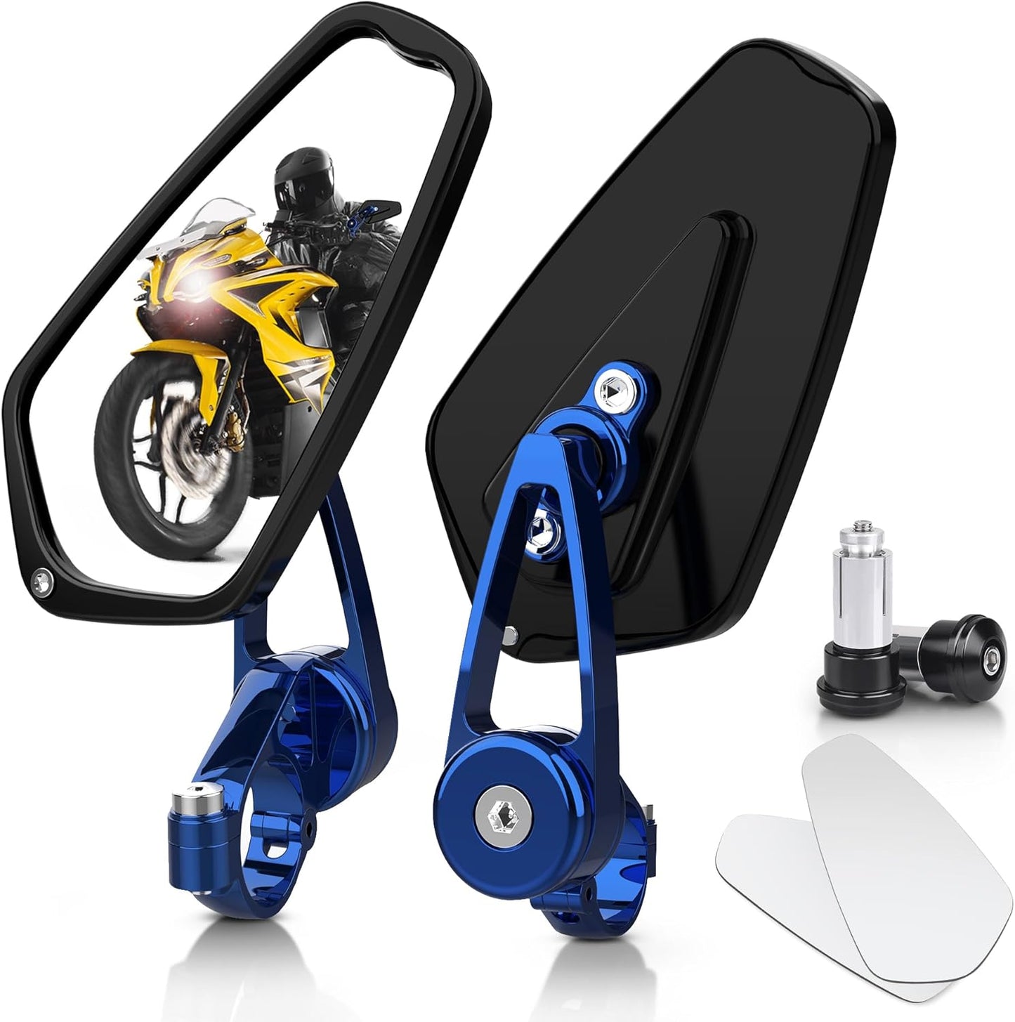 MICTUNING CNC Motorcycle Mirrors - Blue Bar End Mirrors