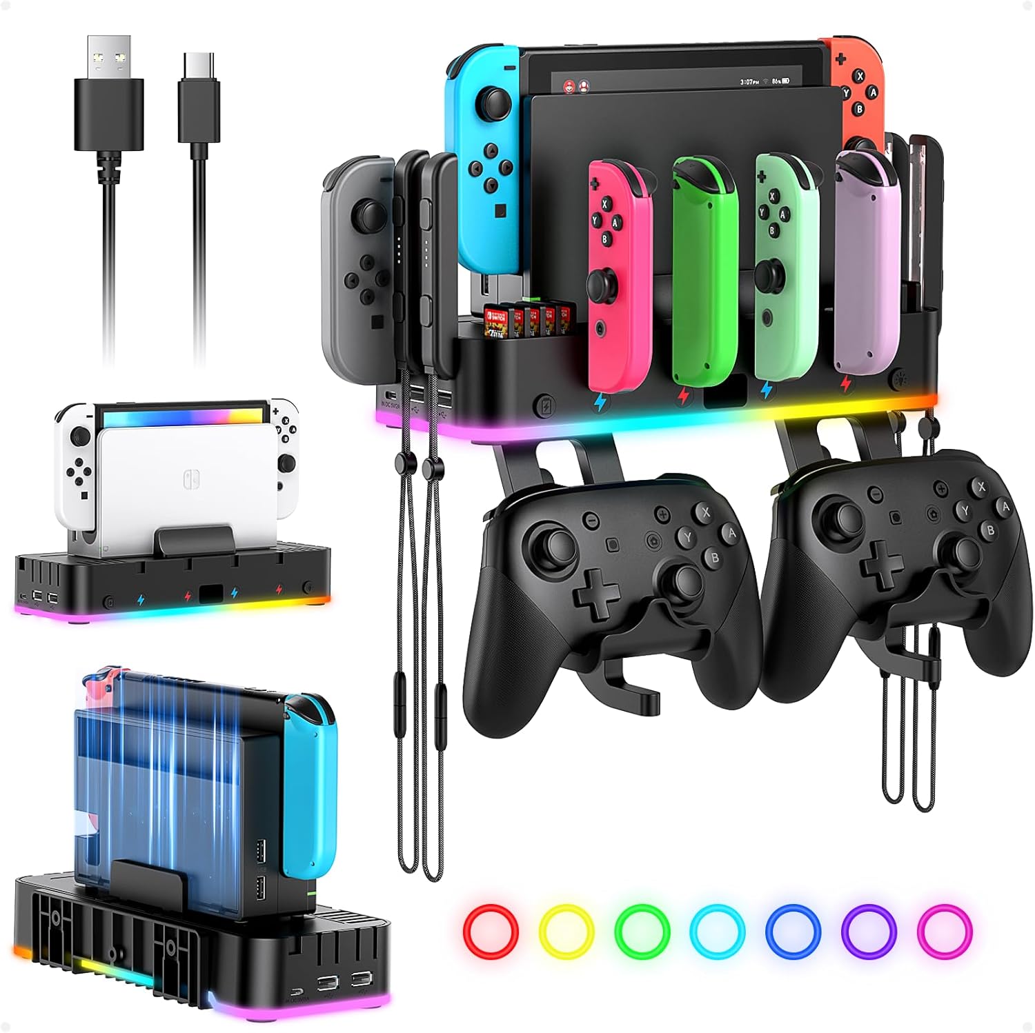 RGB Switch Wall Mount for Joy-Con Charger and Organizer