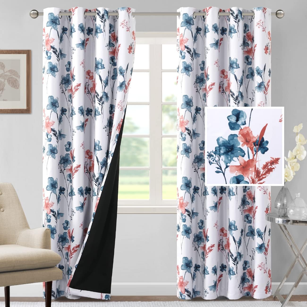H.VERSAILTEX 100% Blackout Curtains for Bedroom with Floral Design
