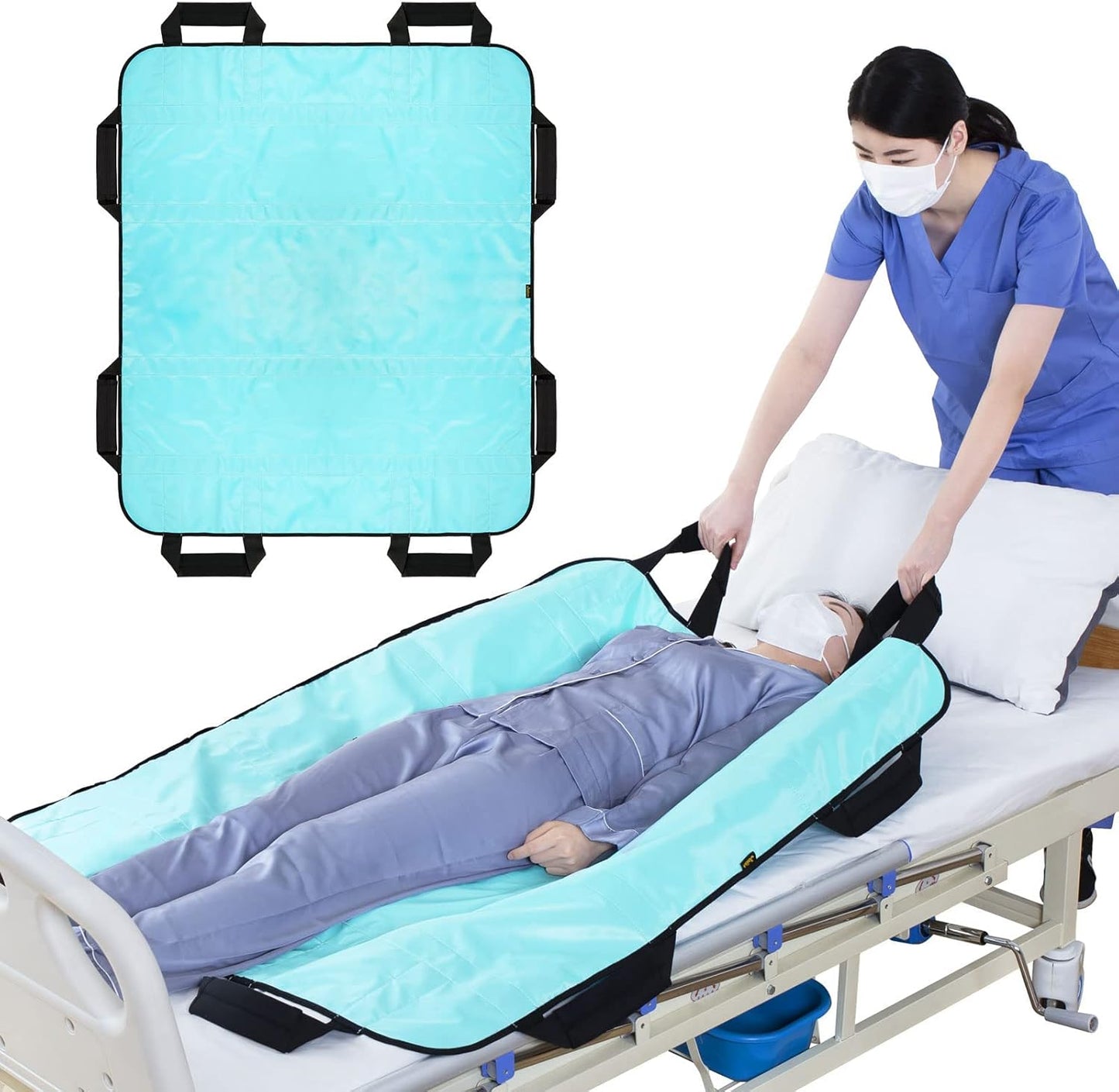 Positioning Bed Pad with 8 Handles for Easy Transfers and Lifting