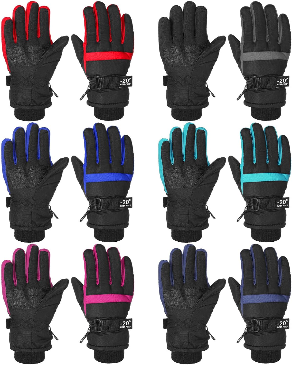 Bencailor 6Pairs Winter Gloves for Kids Waterproof Snow Mittens