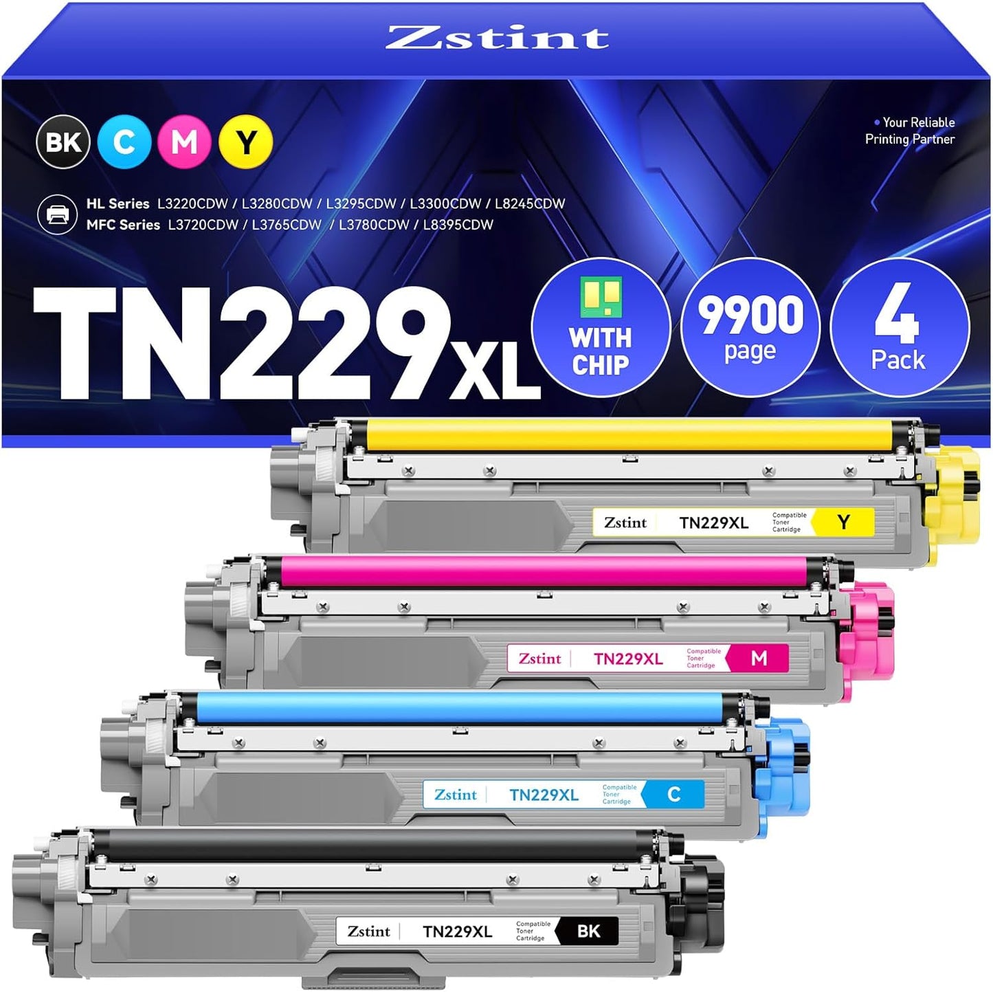 TN229XL Toner Cartridges 4-Pack for Brother Printers - High Yield
