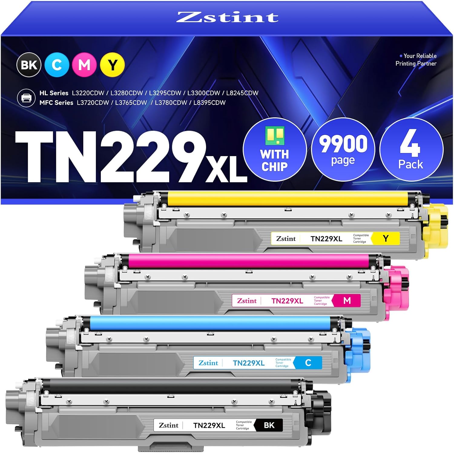 TN229XL Toner Cartridges 4-Pack for Brother Printers - High Yield