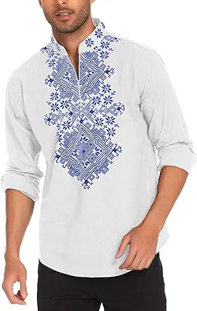 COOFANDY Men's Henley Shirt Long Sleeve Floral Print Casual Style