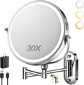 9in Wall Mounted Lighted Makeup Mirror - Rechargeable 30X Magnifier