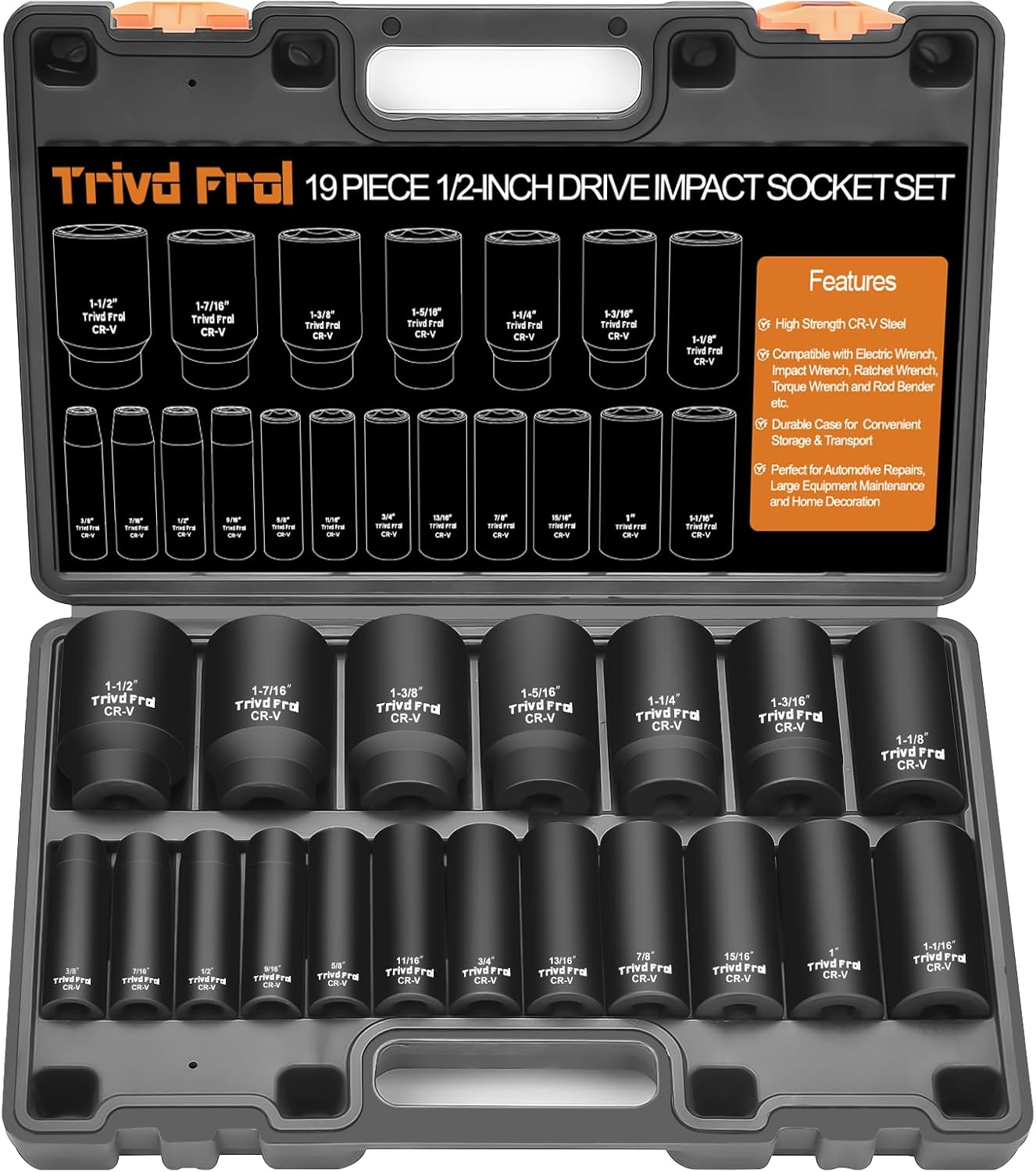 Professional SAE Impact Socket Set - 19pc Deep Socket Set