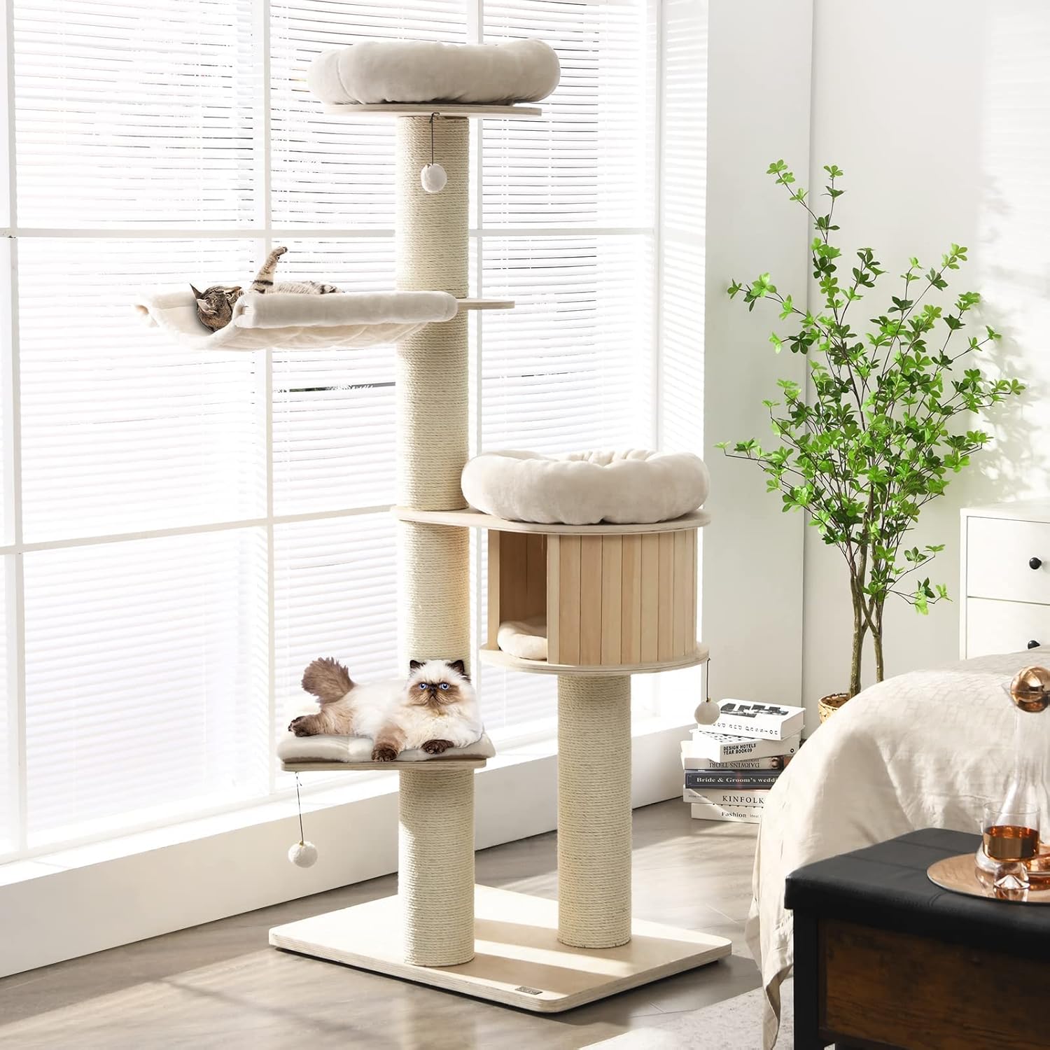 Tangkula Modern Cat Tree with Condo, Hammocks & Hanging Basket