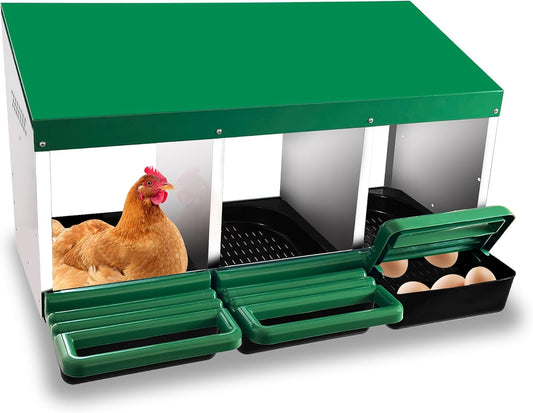 Chicken Nesting Box with 3 Compartments for Egg Laying Hens