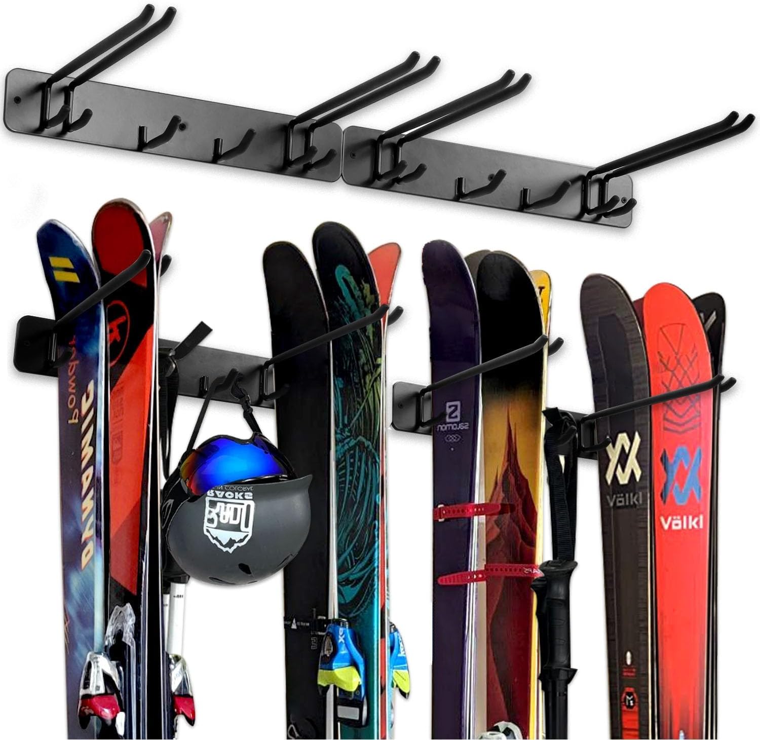Ski & Snowboard Wall Mount Rack - 8 Hooks for Ultimate Storage!