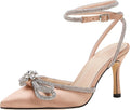 VETASTE Double Bow Pointed Toe Crystal Pumps - Bridal Stilettos Shoes