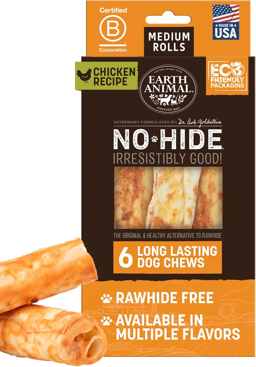Earth Animal No Hide Chews for Medium Dogs - Chicken Rolls
