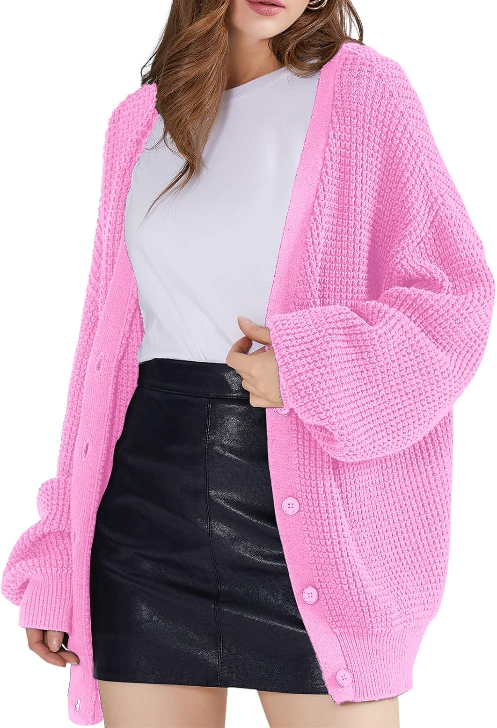 QUALFORT Cardigan Sweaters for Women - 100% Cotton Oversized Knit