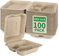 3 Compartment Compostable 8x9 in Takeout Lunch Box Containers