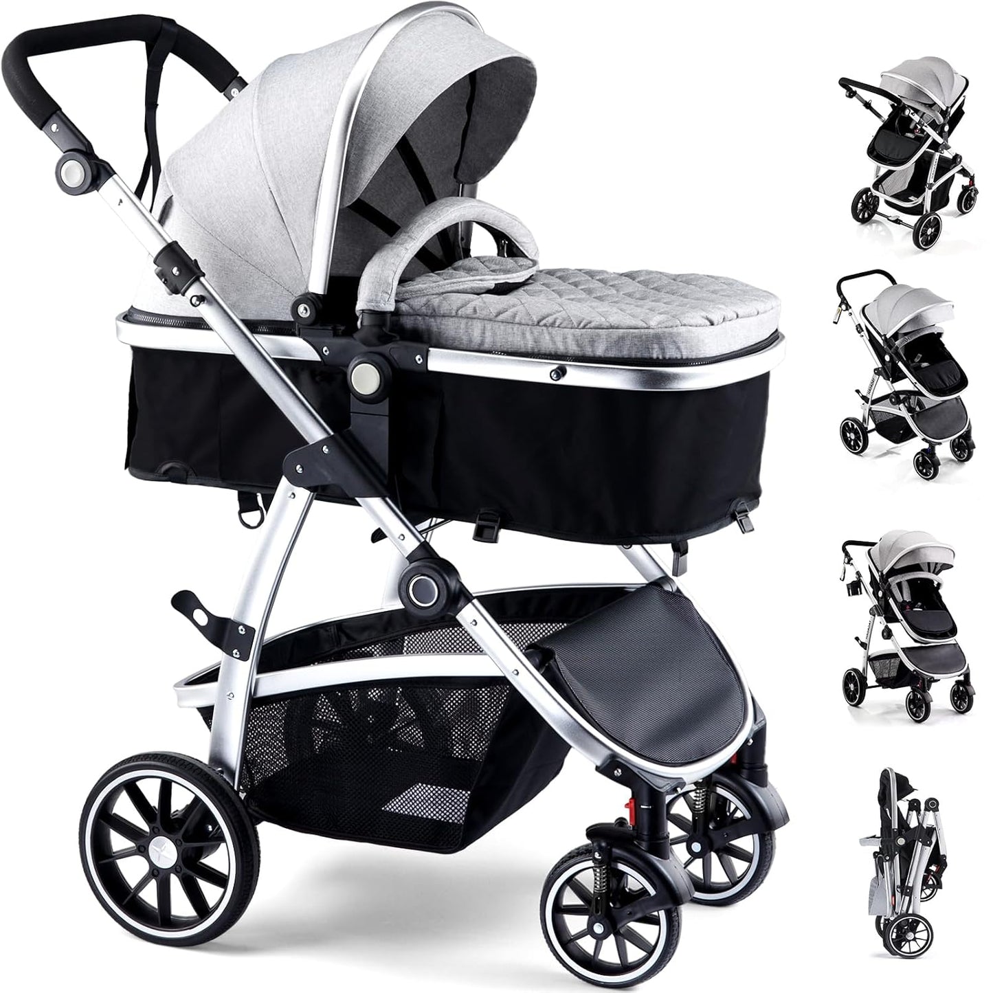 2-in-1 Reversible Baby Stroller with Adjustable Canopy and Brake