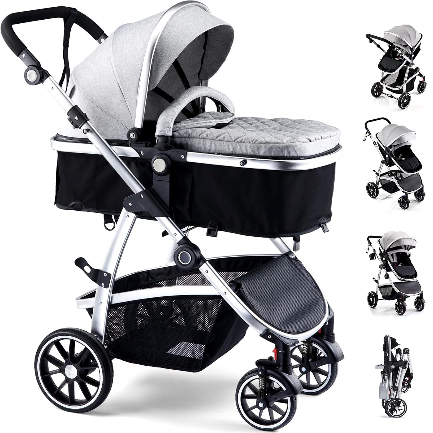 2-in-1 Reversible Baby Stroller with Adjustable Canopy and Brake
