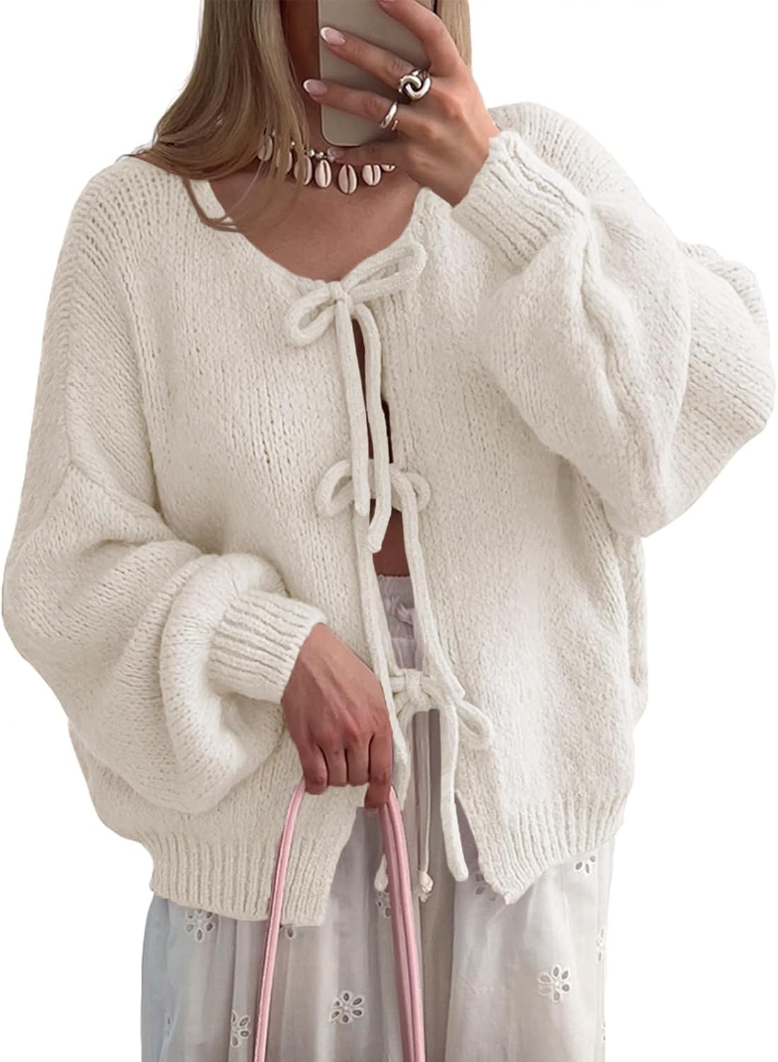 UNCLECAT Womens Bow Tie Front Cardigan for Cozy Fall Style