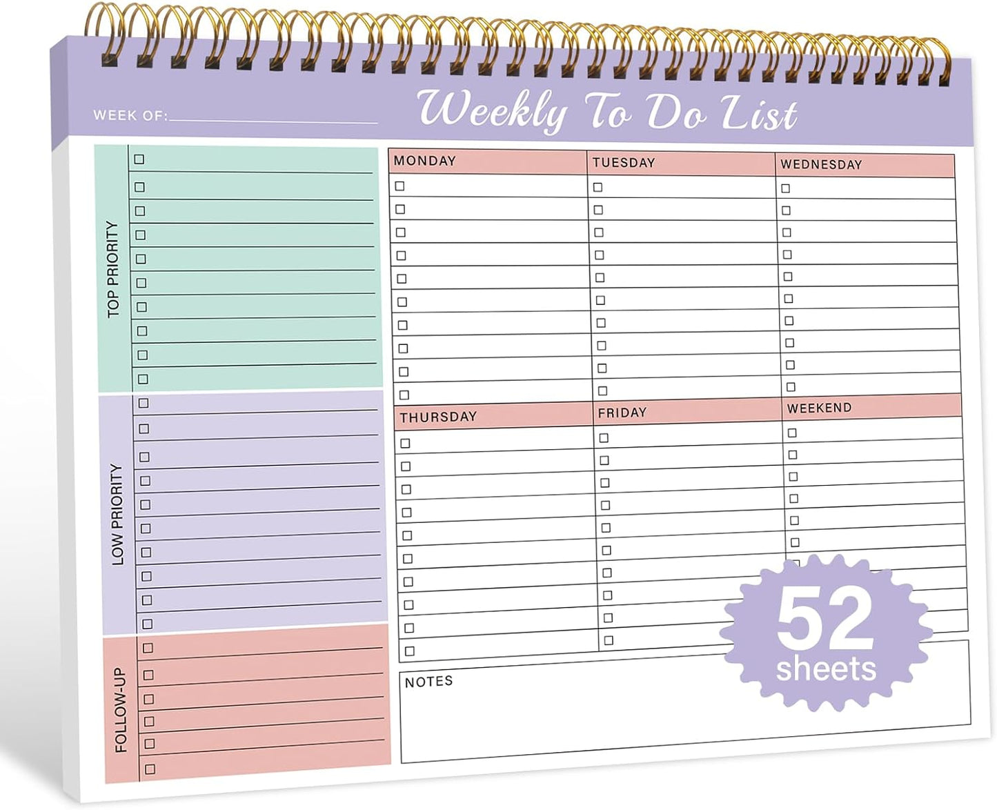 52 Sheets Weekly Planner Pad for Efficient Organization