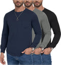 3 Pack Men's Long Sleeve Cotton Crewneck Pocket Tee - Everyday Basics