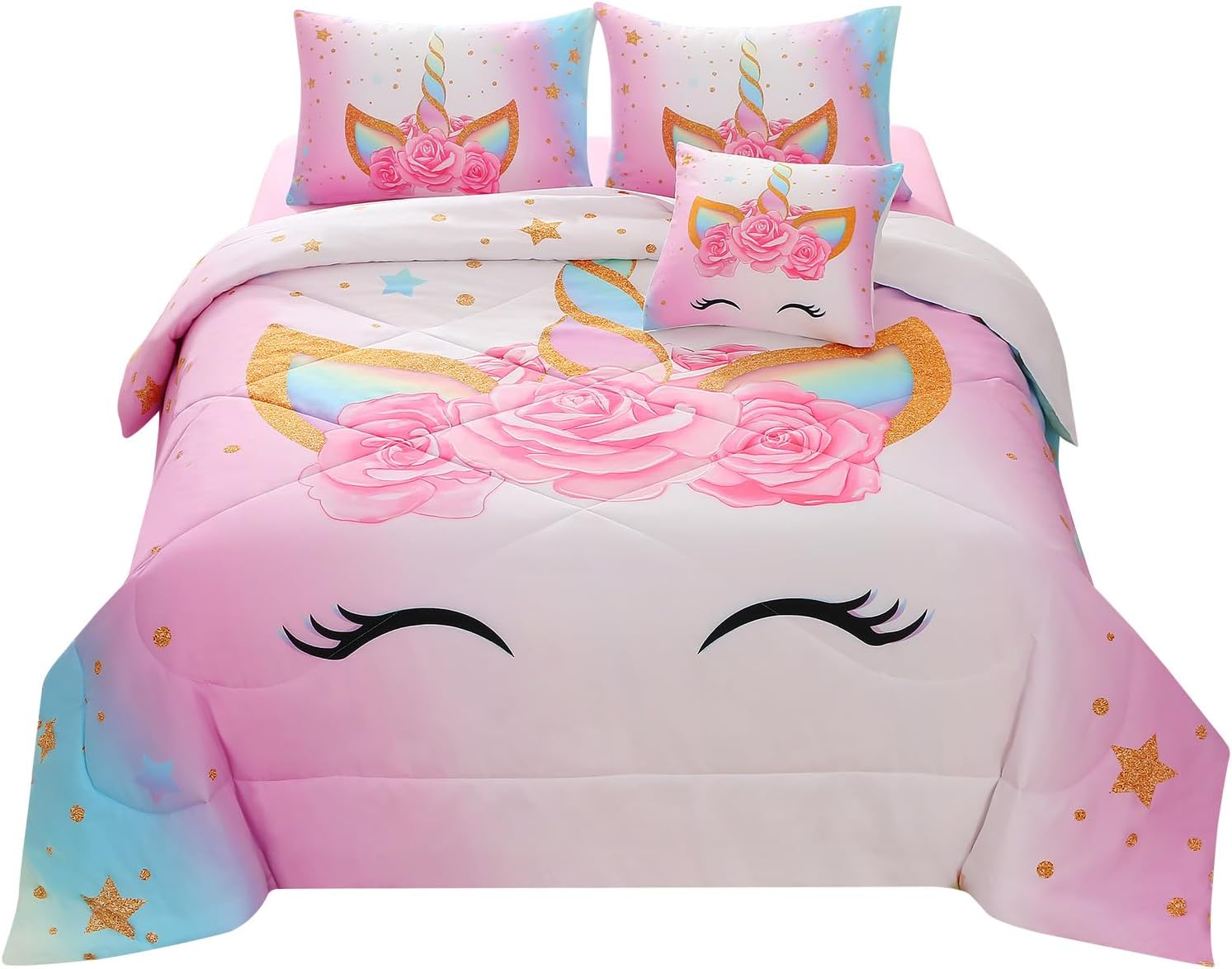 JQinHome Unicorn Full Bedding Set for Girls - 6 Piece Comforter