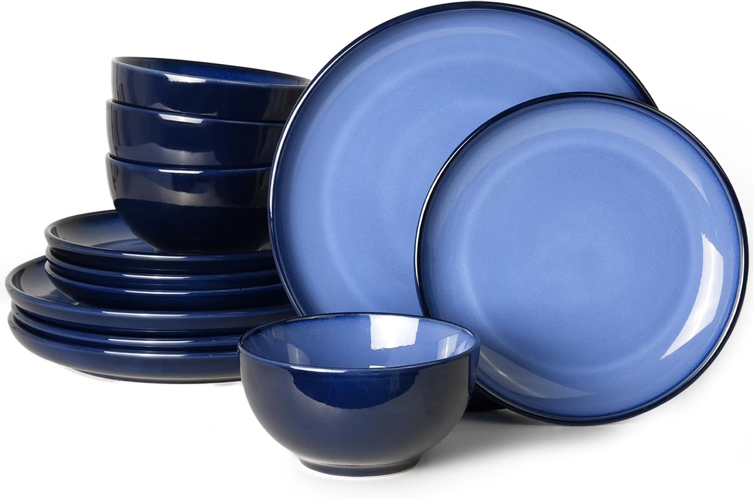 Blue Stoneware Dinnerware Set by Pokini - Unique 12 pcs Set