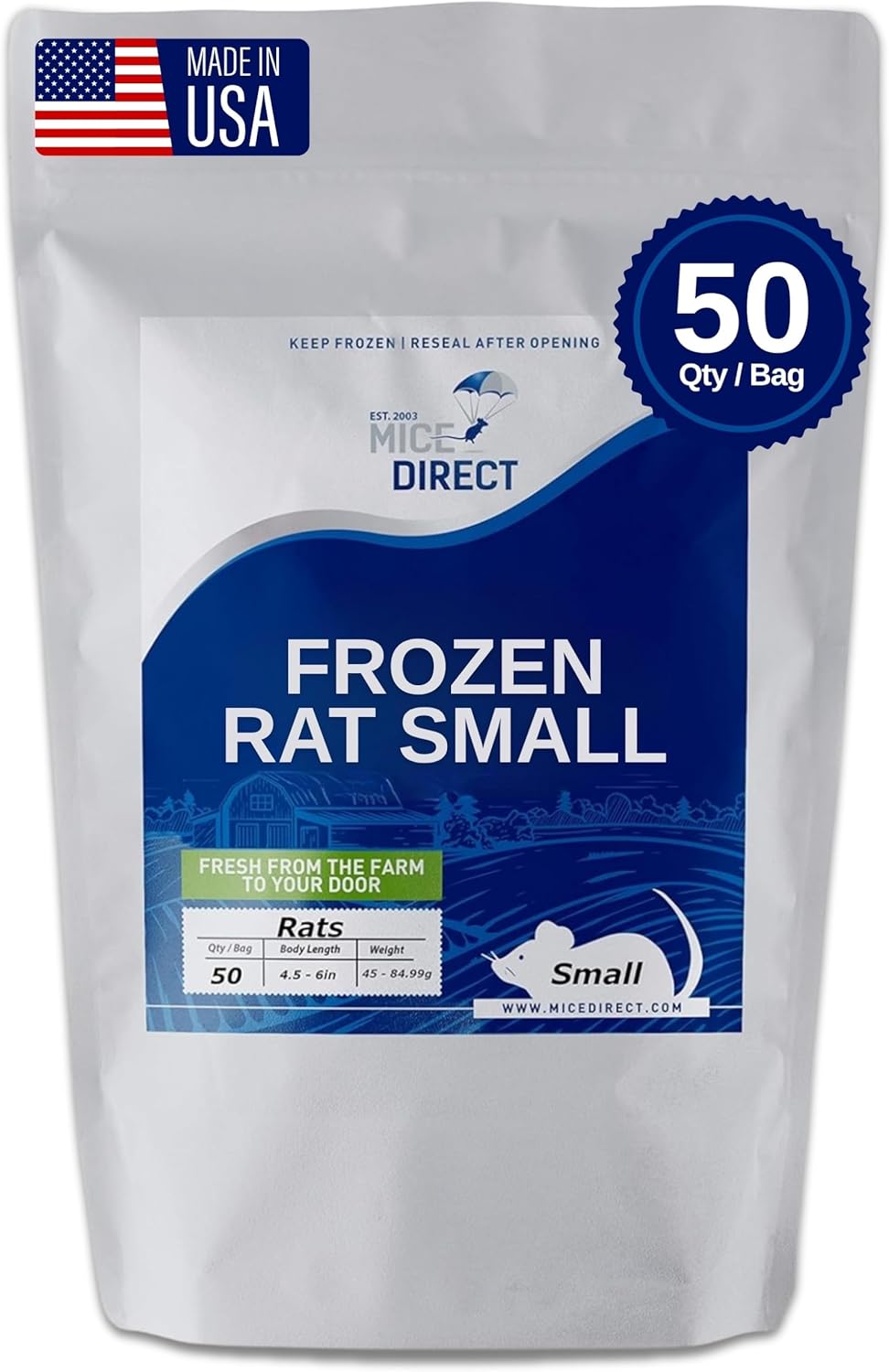 50 Frozen Rat Small Feeders for Snakes and Reptiles Fresh