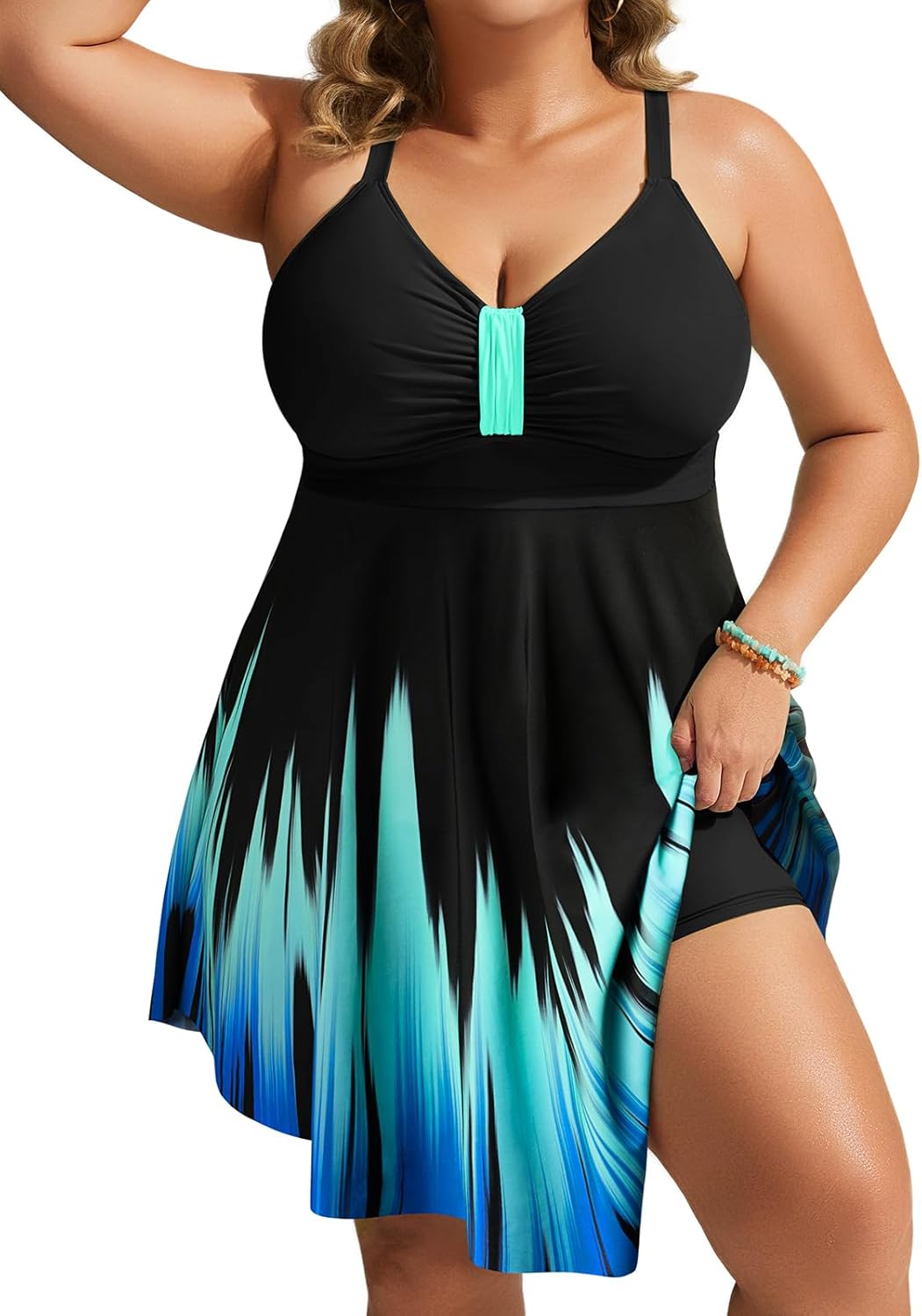 Hanna Nikole Plus Size Swim Dress with Tummy Control Design