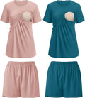 Women's Nursing Pajamas 2 Pack Double Layer Maternity Set - Nighttime