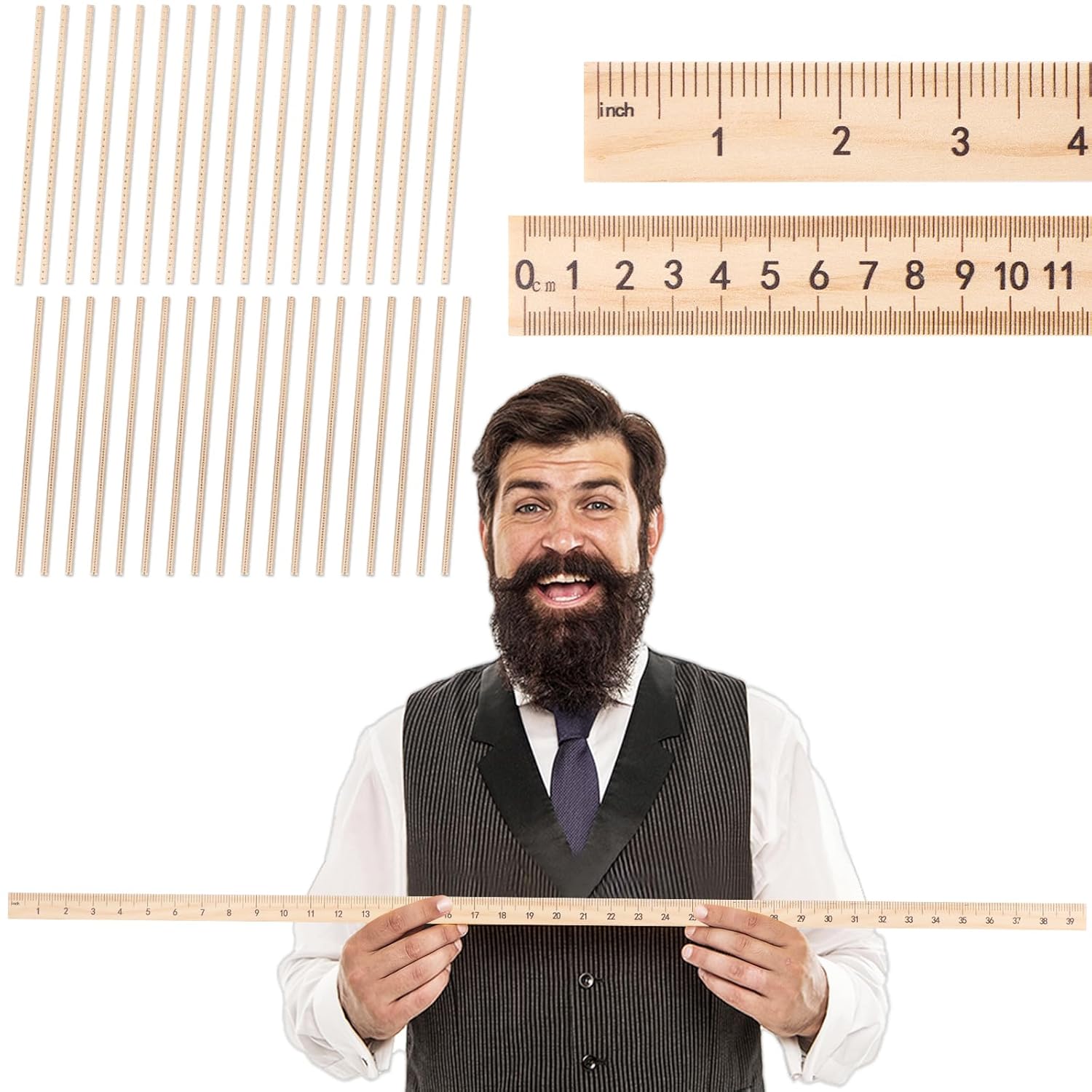 Wood Double Sided Meter Stick 39 Inch Yard Stick Set of 36