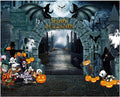 10x8ft Halloween Backdrop Night Scary Castle Pumpkin Moon Bat