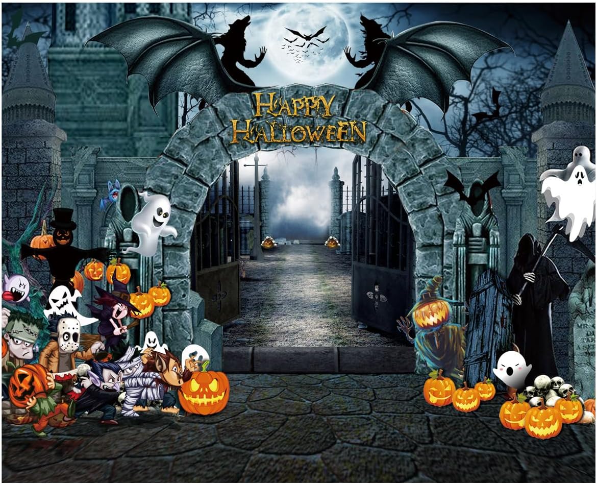 10X8FT Halloween Backdrop for Scary Castle and Pumpkin Decor