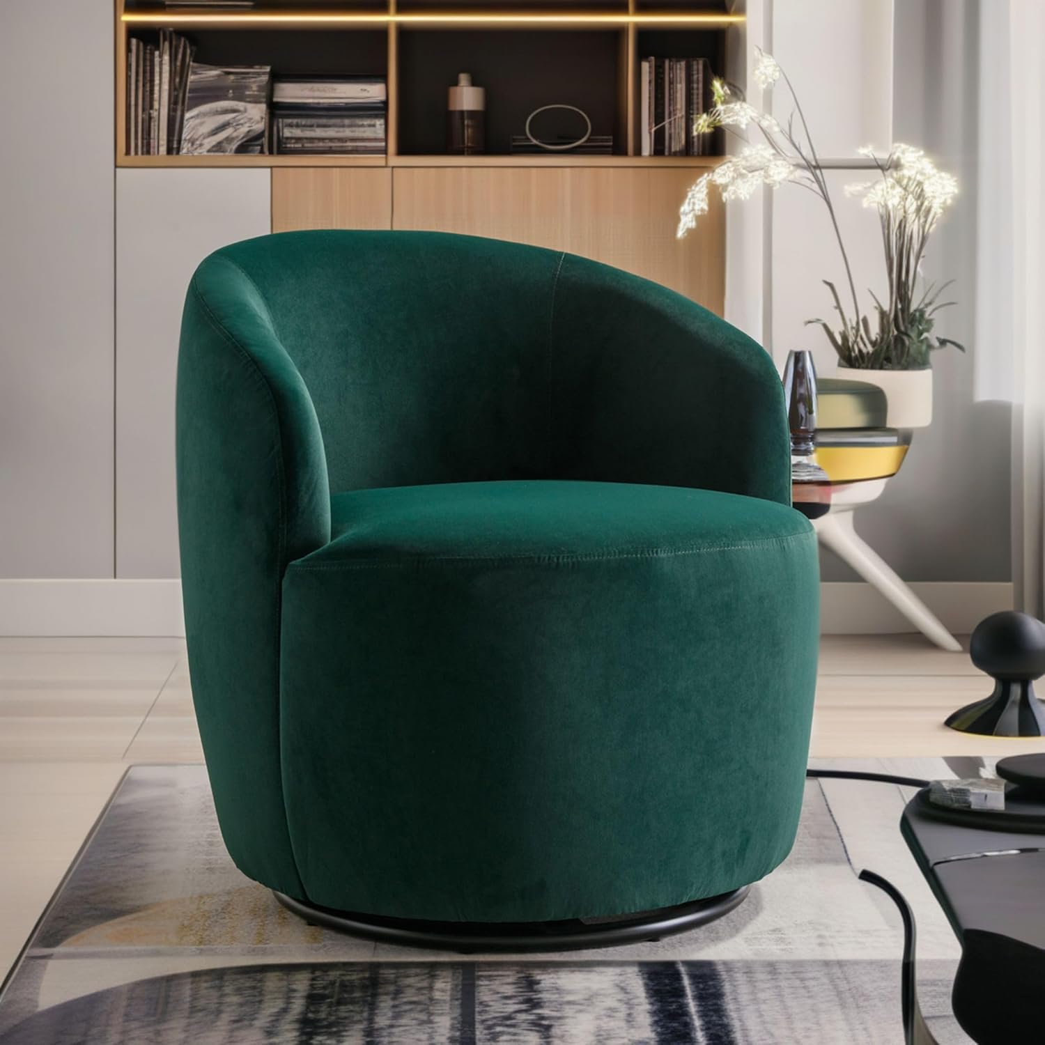 Swivel Barrel Chair with Velvet Fabric - Green
