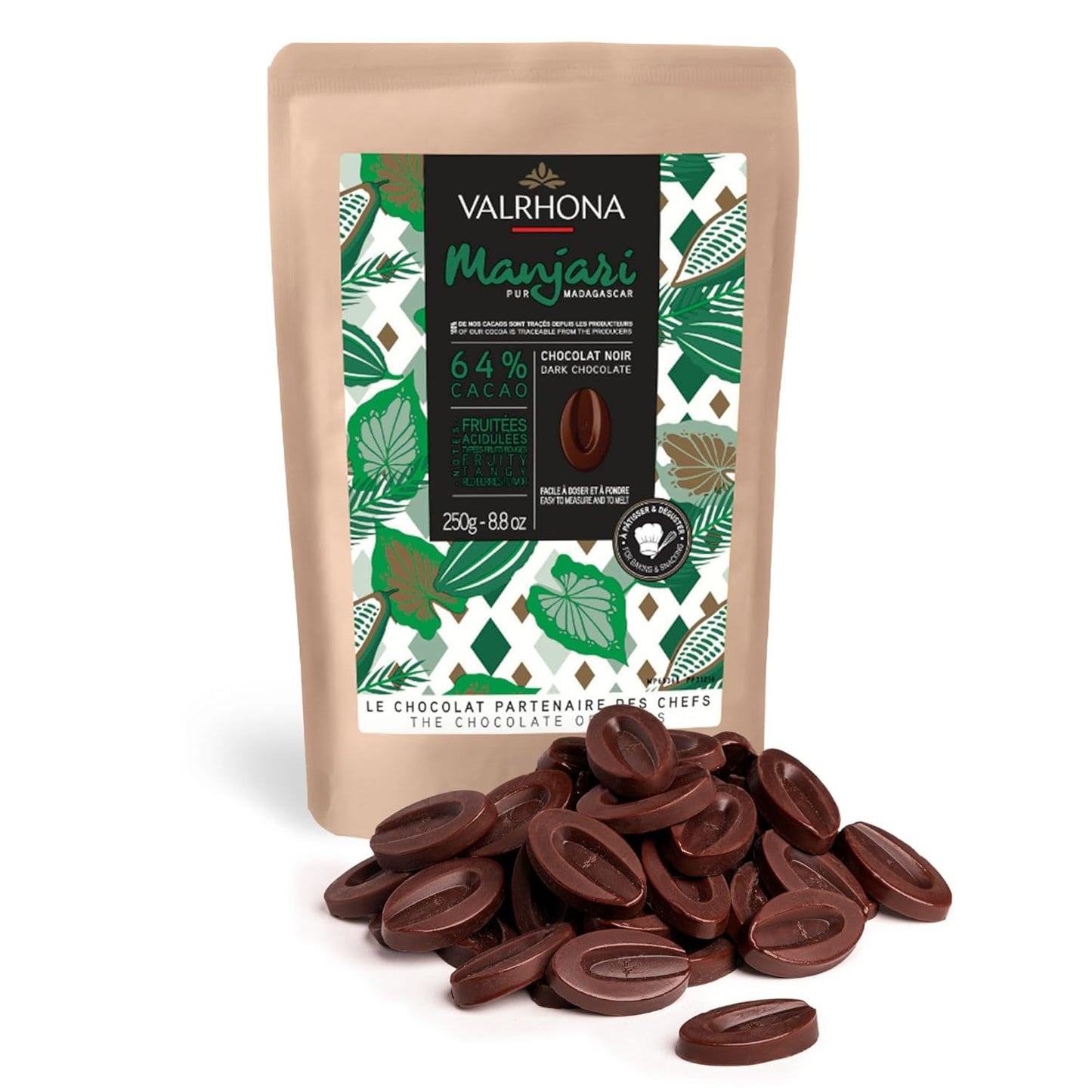 Valrhona Premium French Baking Dark Chocolate Discs for Baking