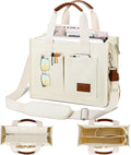 Large Beige Canvas Tote Bag for Women with Zipper and Compartments