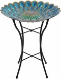 Peaktop Handpainted Mosaic Fusion Glass Solar Birdbath Bowl Feeder