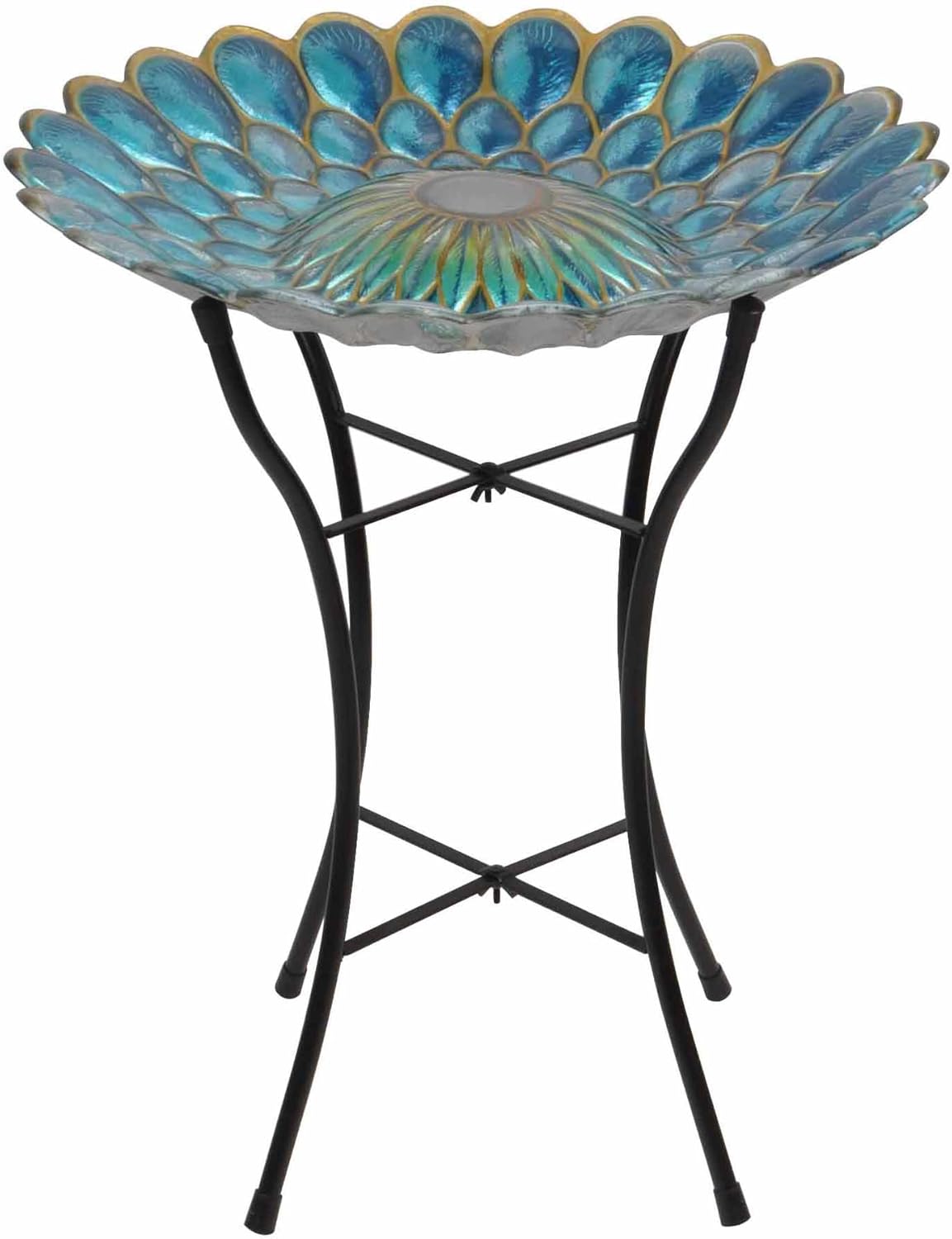 Peaktop Handpainted Mosaic Fusion Glass Solar Birdbath Bowl Feeder