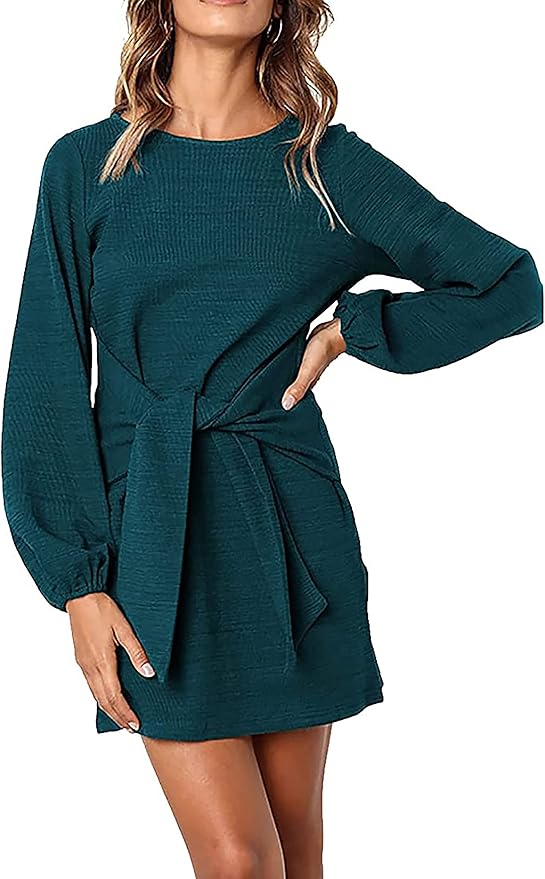 PRETTYGARDEN Women's Elegant Long Lantern Sleeve Short Dress