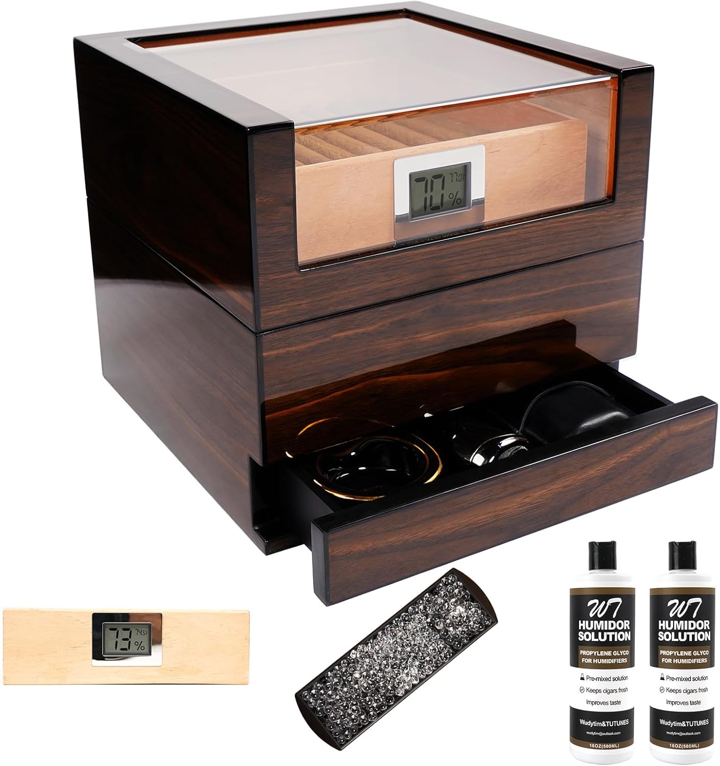 Handcrafted Humidor Cigar Box with Digital Hygrometer and Storage