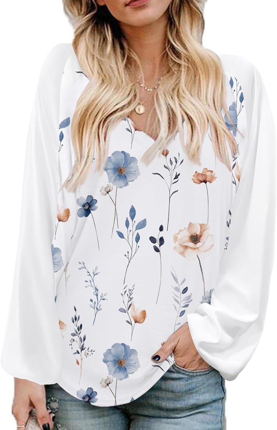Beyove Boho Tops for Women Long Sleeve V Neck Casual Blouses