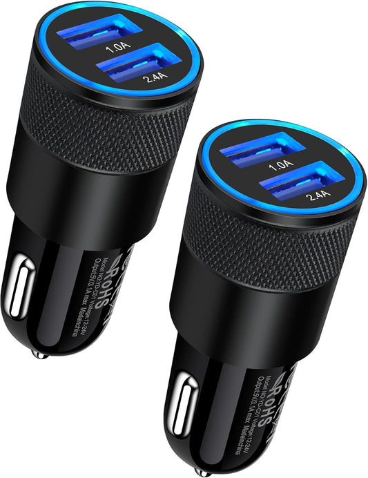 Fast Charge Dual Port Car Charger for iPhone & Samsung Galaxy - 2Pack/3.4a by AILKIN