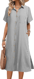 Womens Summer Linen Shirt Dress Midi Button Down - Comfortable Casual